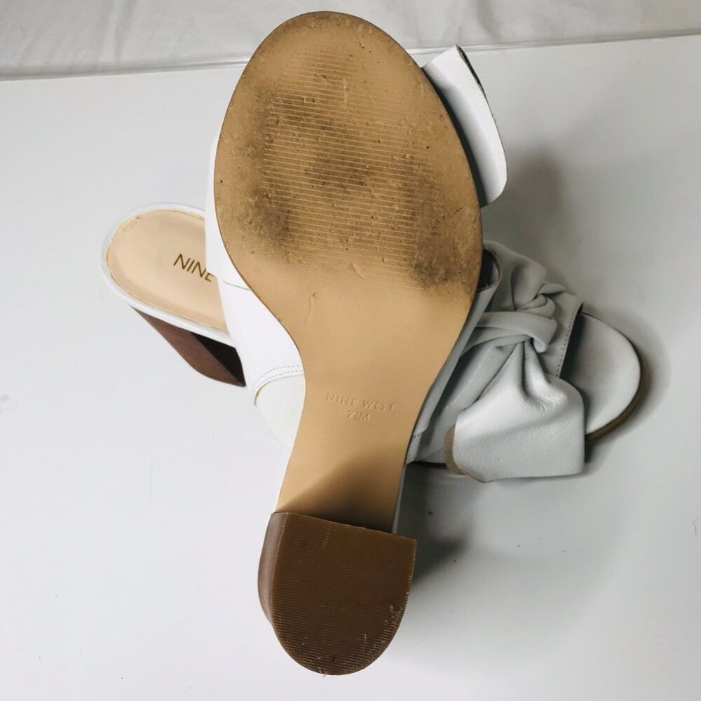 Nine West Womens Byron Mules Heel White Slip On High Peep Toe Stacked Block 7.5 - Picture 6 of 8